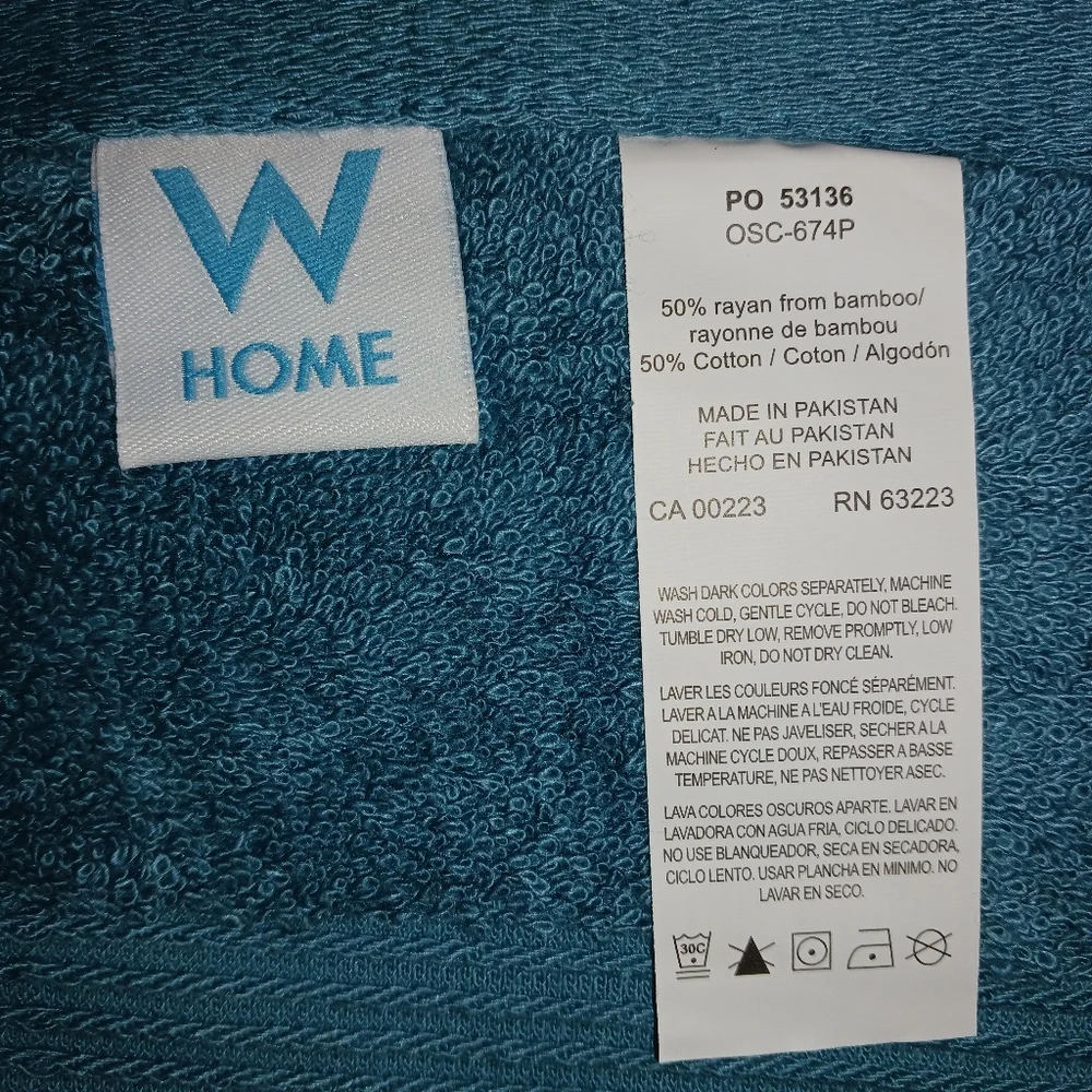 W Home Bamboo Spa Oversized Bath Towel/Sheet Set of 2 Teal 33 x 64